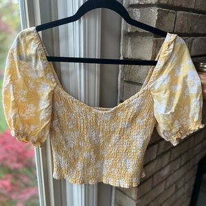 Abercrombie & Fitch Puffy Sleeve Yellow Floral Crop Top